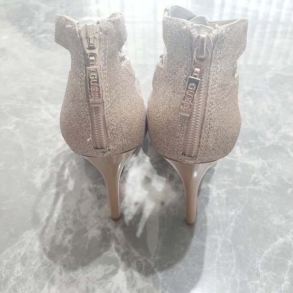 Guess Gold Glitzy Stiletto Bandage Heels Strappy Formal Wedding Ballroom SZ 9.5 - Picture 4 of 5